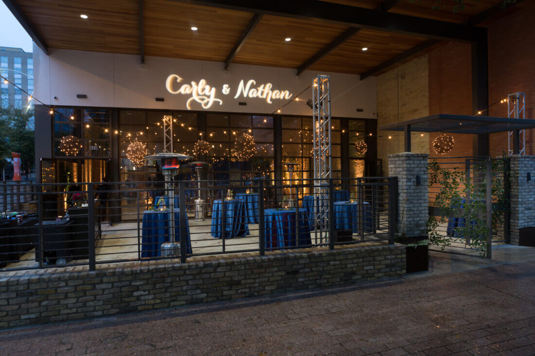 cocktail hour at carly and nathan's wedding at 800 congress