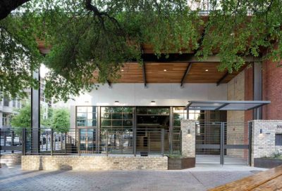 exterior patio view of the 800 congress event venue during the day